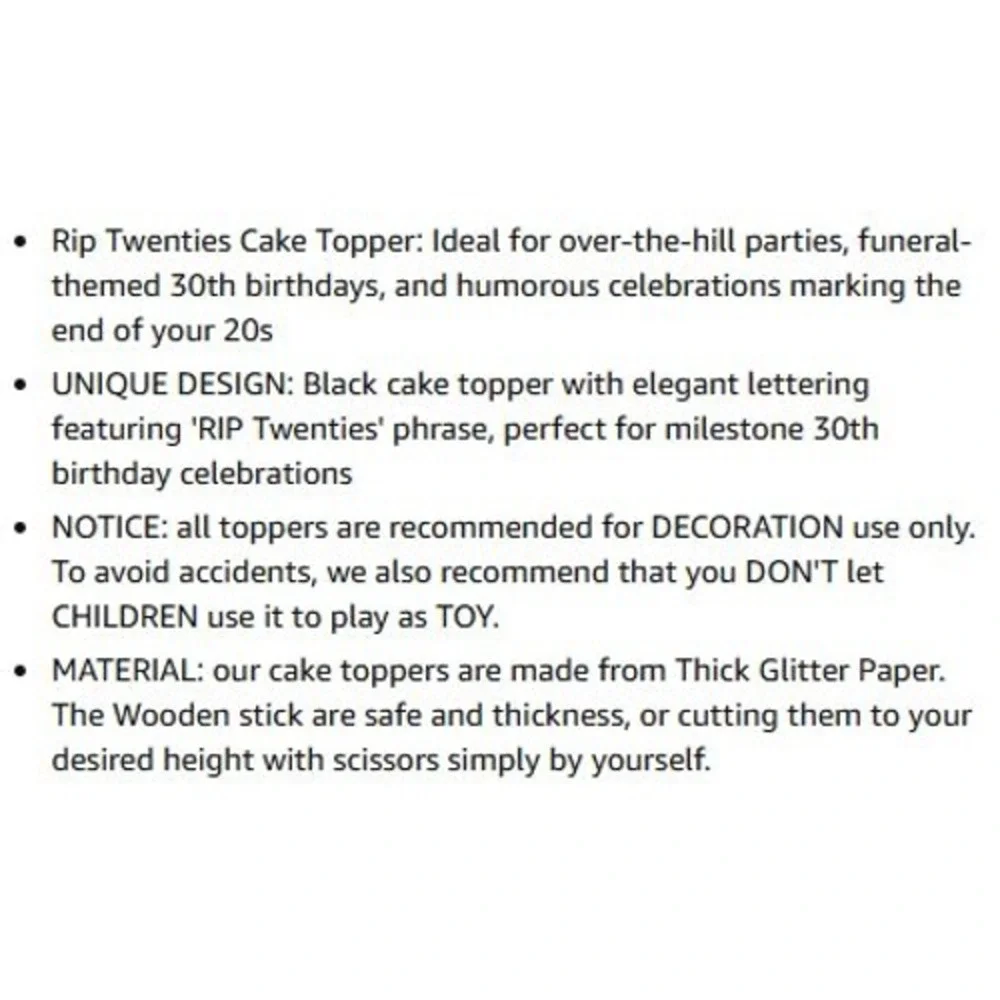 Hilarious Rip Twenties Cake Topper Black Glitter 30th Birthday Party Funeral‎